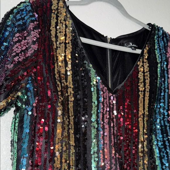 Lulu's Firework striped  Sequin V-Neck Mini Dress - Picture 5 of 9